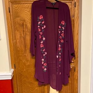 Torrid Wine Embroidery Floral Kimono